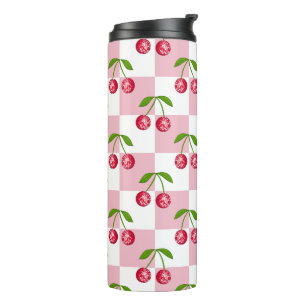 Disco Ball Cherry Checker Pattern Thermal Tumbler