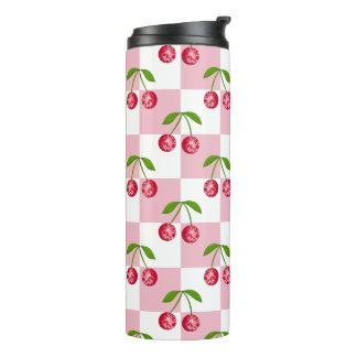Disco Ball Cherry Checker Pattern Thermal Tumbler
