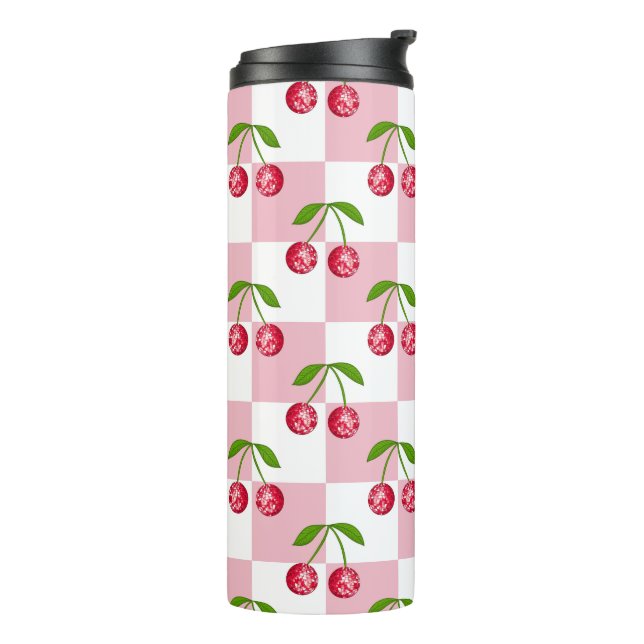 Disco Ball Cherry Checker Pattern Thermal Tumbler (Rotated Left)