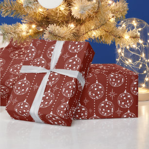 Disco Ball Christmas Ornaments Red and White Wrapping Paper