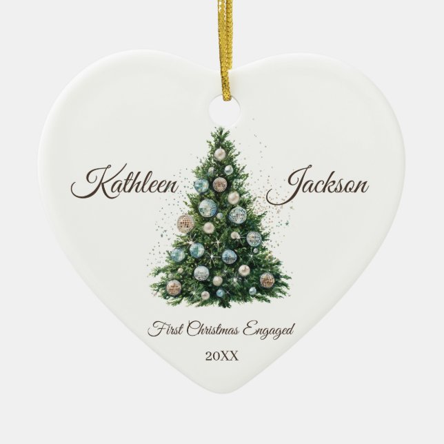 Disco Ball Christmas Tree First Christmas Engaged  Ceramic Ornament (Front)