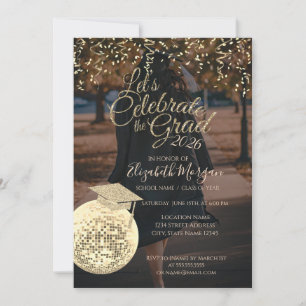 Disco Ball Confetti Graduation Photo Invitation