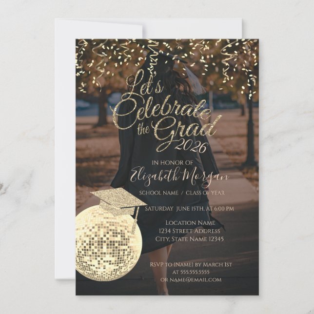 Disco Ball Confetti Graduation Photo Invitation (Front)