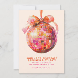 Disco Ball Coquette Bow Birthday Party Invitations
