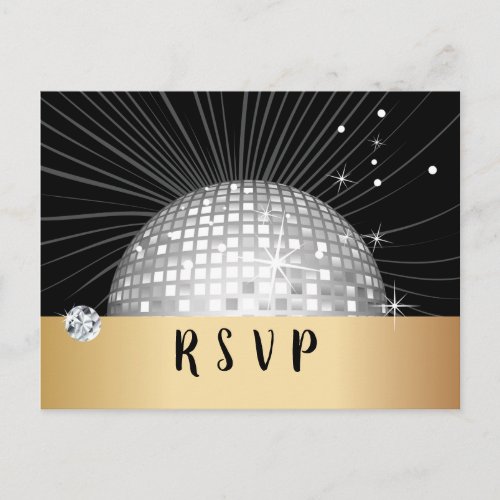 Disco ball dance  gold Postcard RSVP