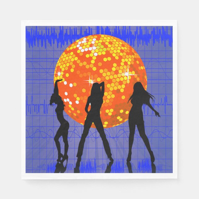 Disco Ball Dance Party Silhouette Napkins (Front)