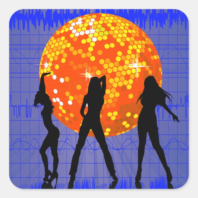 Disco Ball Dance Party Silhouette Square Sticker (Front)