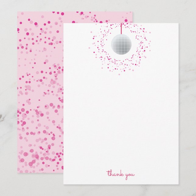 Disco Ball Dance Pink Thank You Card (Front/Back)
