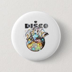 Disco Ball Disco Diva Queen - 70s Retro Vintage Da Button