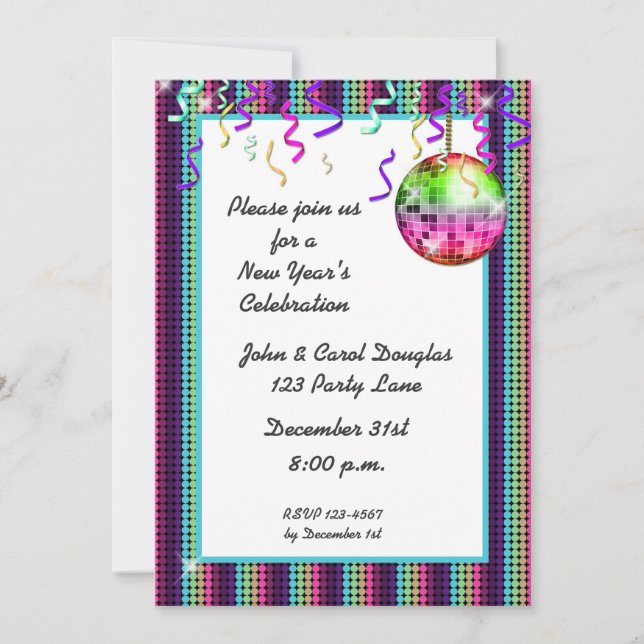 Disco Ball Dots Invitation (Front)
