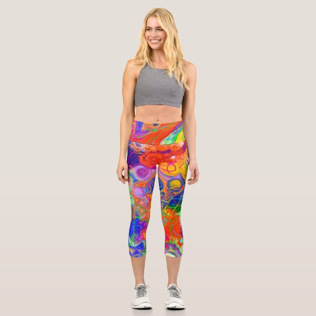 Disco Ball Electricity Fluid Art    Capri Leggings (Front)