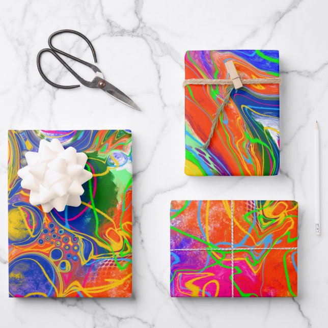Disco Ball Electricity Marble Fluid Art Birthday Wrapping Paper Sheets (Front)