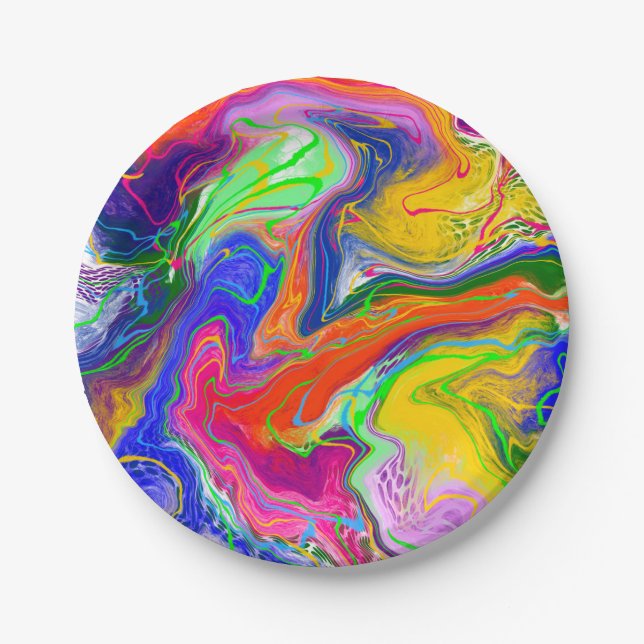 Disco Ball Electricity Marble Fluid Art    Paper Plates (Front)