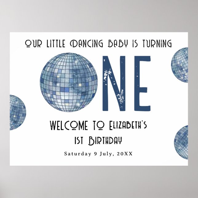 Disco Ball First Year 1st Birthday Party Poster (Front)