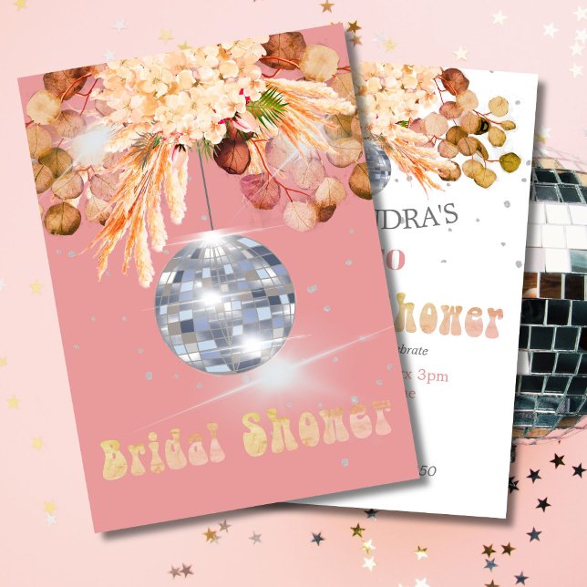  Disco Ball Floral Orange Pink Bridal Shower Invitation (Creator Uploaded)