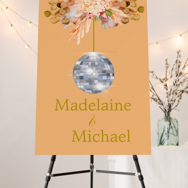 Disco Ball Floral Orange Welcome Wedding  Foam Board (In Situ (Stand))