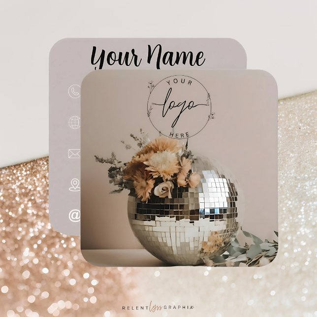 Disco Ball | Flowers | Aesthetic  Square Business Card (Creator Uploaded)