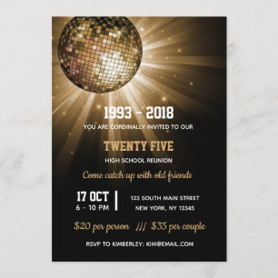 Disco ball gold invitation