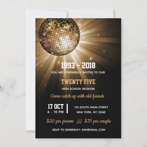 Disco ball gold invitation