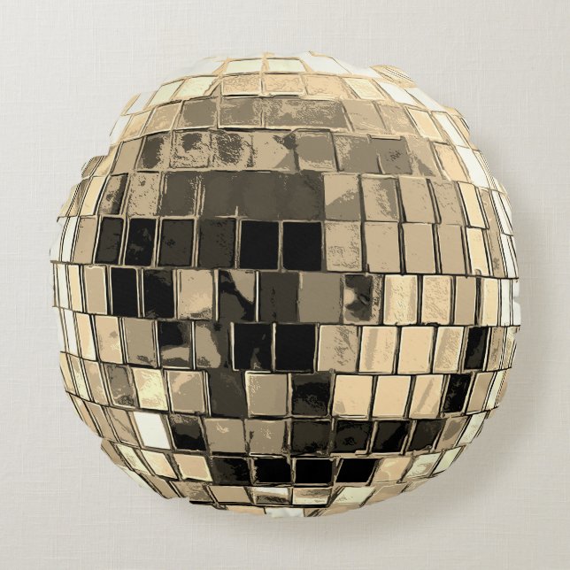 Disco Ball -Gold Round Pillow (Front)