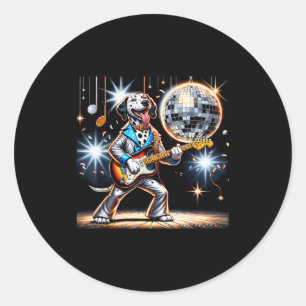 Disco Ball Guitar Dalmatian Dog Men Women Kids  Classic Round Sticker