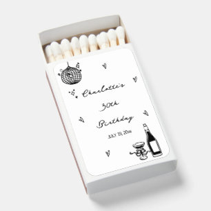 disco ball hand drawn 30th Birthday Party Favor Matchboxes