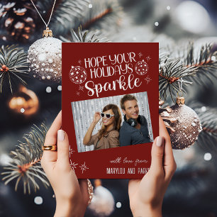 Disco Ball Holidays Sparkle Custom Photo Foil Holiday Card