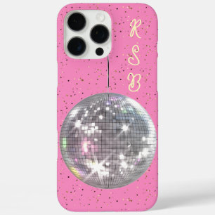 Disco Ball Hot Pink Yellow Script Monogram iPhone 16 Pro Max Case