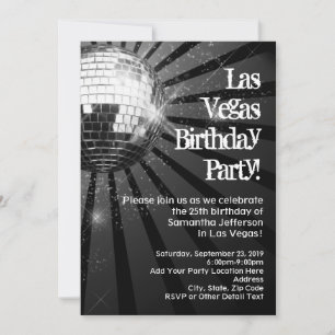 Disco Ball Las Vegas Birthday Party Invitations