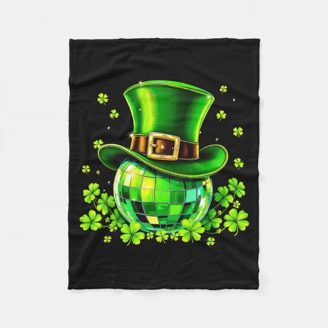 Disco Ball Leprechaun Hat Irish Shamrock St Patric Fleece Blanket (Front)
