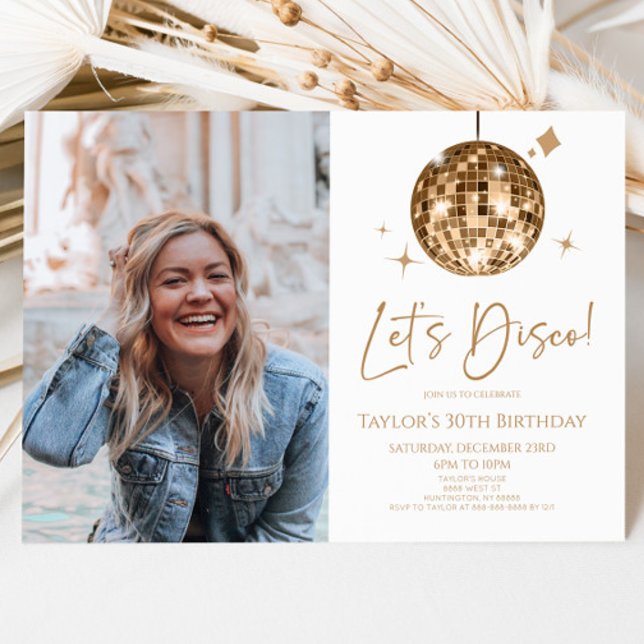 Disco Ball Let's Disco Custom Photo Birthday Party Invitation (Creator Uploaded)