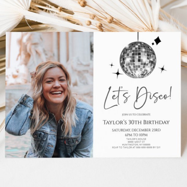Disco Ball Let's Disco Custom Photo Birthday Party Invitation (Creator Uploaded)