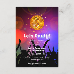 Disco Ball Let's Party Birthday Invitation