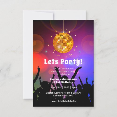 Disco Ball Lets Party   Birthday Invitation