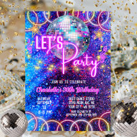 Disco Ball Let's Party Neon Pink Glowing Birthday