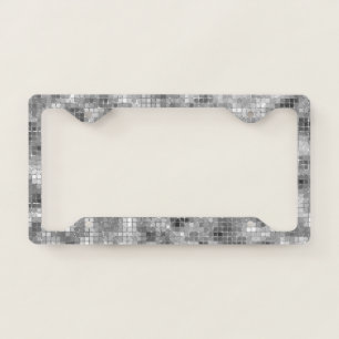 Disco Ball Light Silver Look License Plate Frame