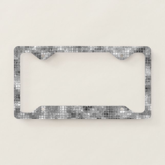 Disco Ball Light Silver Look License Plate Frame (Front)