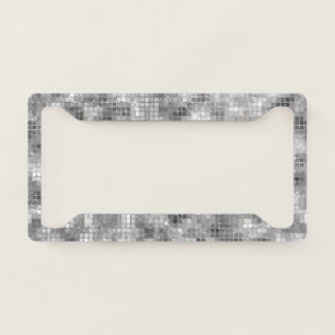 Disco Ball Light Silver Look License Plate Frame