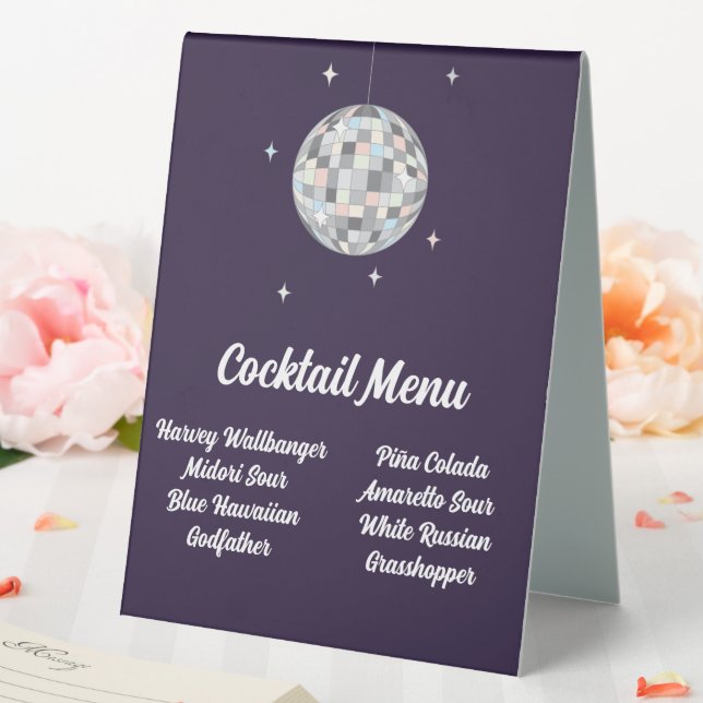 Disco Ball Menu Table Tent (In SItu (Wedding))