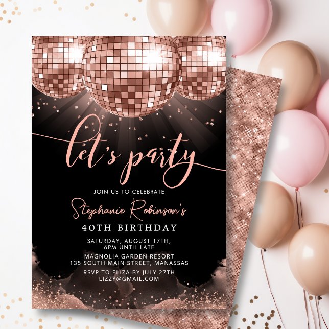 Disco Ball Modern Rose Gold 40th Birthday Party  Invitation (Creator Uploaded)