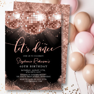 Disco Ball Modern Rose Gold 40th Birthday Party Invitation