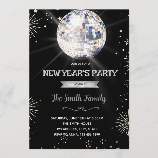 Disco Ball New Year's Eve invitation (Front)