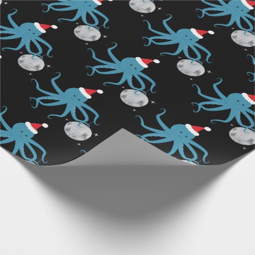 Disco Ball Octopus Santa Hat Christmas Wrapping Paper