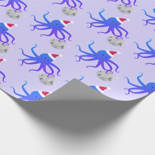 Disco Ball Octopus Santa Hat Christmas Wrapping Paper