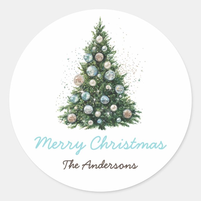 Disco Ball Ornament Christmas Tree Custom Holiday Classic Round Sticker (Front)