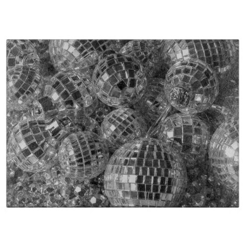 Disco Ball Ornaments Glam Black and White Photo Cutting Board
