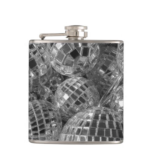 Disco Ball Ornaments Glam Black and White Photo Hip Flask