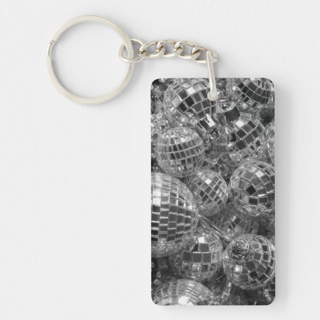 Disco Ball Ornaments Glam Black and White Photo Keychain (Front)