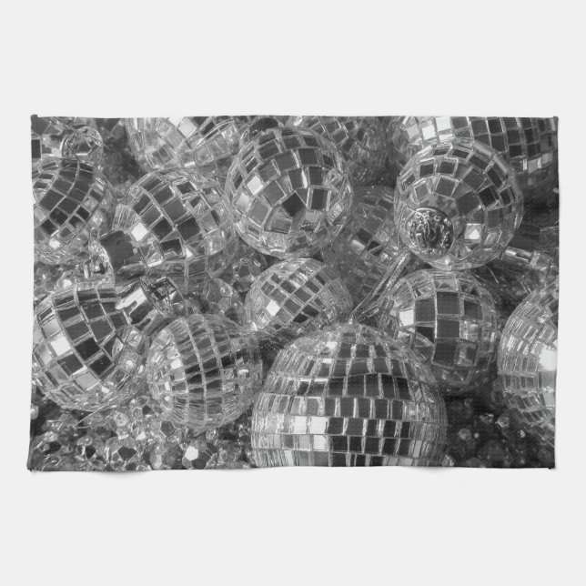 Disco Ball Ornaments Glam Black and White Photo Towel (Horizontal)