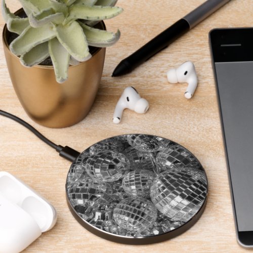 Disco Ball Ornaments Glam Black and White Photo Wireless Charger